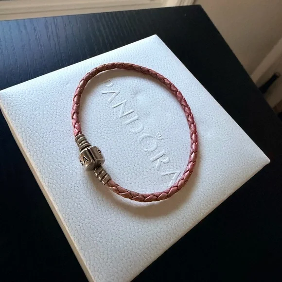 SOLD! Pandora Pink Braided leather Bracelet Silver - Picture 7 of 7